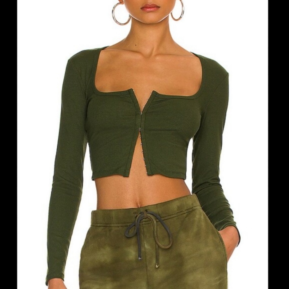 Adam Selman Square Neck Cardigan in “Army” green - Picture 3 of 14